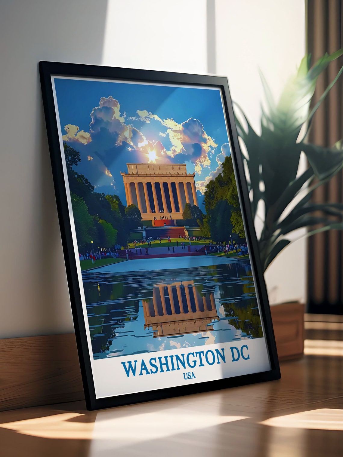Washington DC Lincoln Memorial Reflecting Pool Sunset Art Poster - Image 2