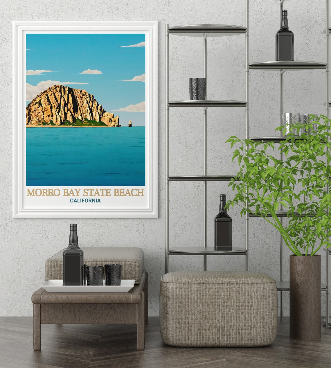 Morro Bay State Beach California Morro Rock Coastal Art Poster - Image 2