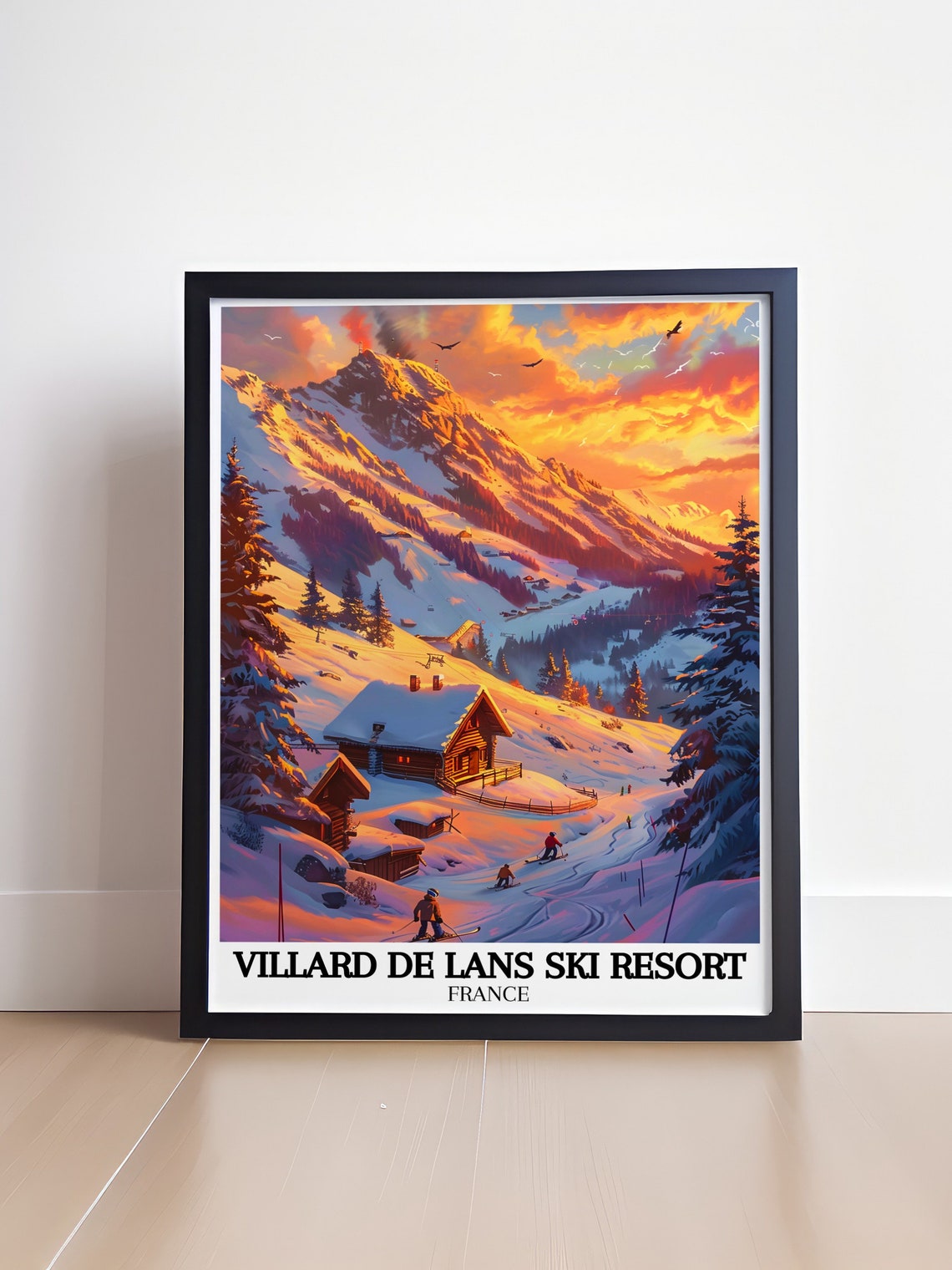 Villard de Lans Ski Resort France Sunset Alpine Cabin Ski Poster - Image 4