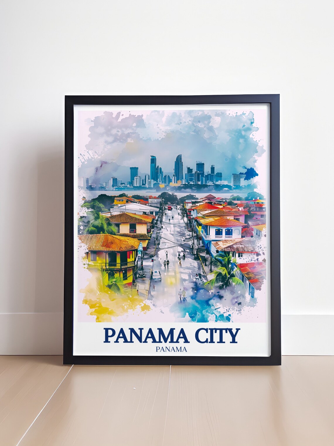 Panama City Panama Casco Viejo Old Town Watercolor Travel Poster - Image 4