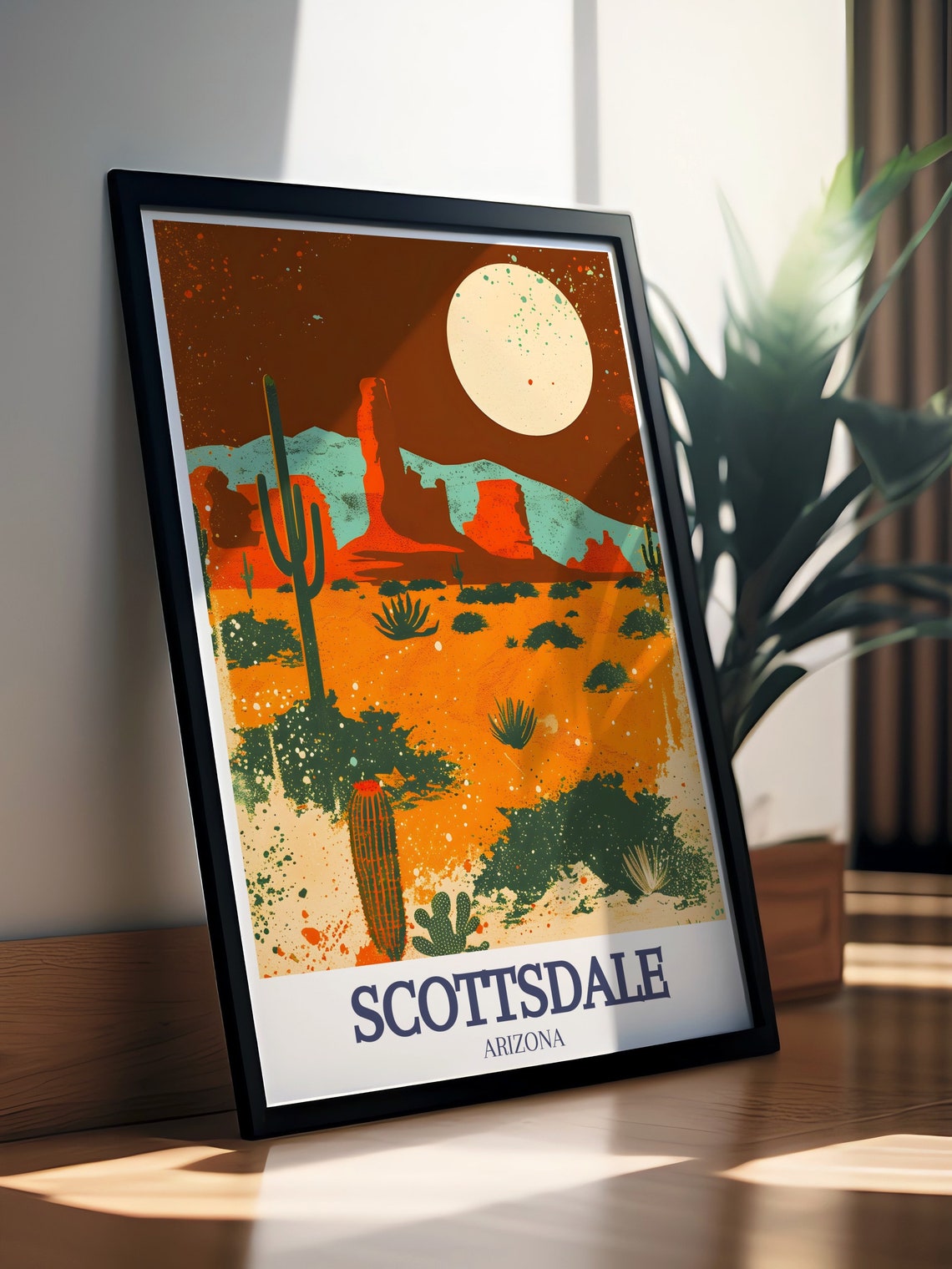 Scottsdale Arizona Desert Sunset Landscape with Saguaro Cacti Poster - Image 3