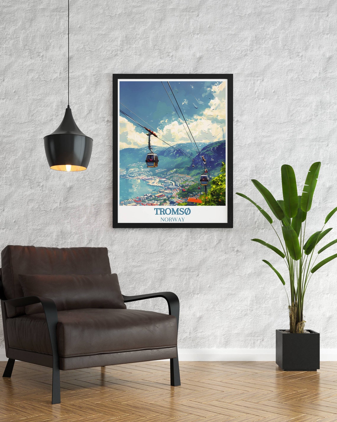 Tromso Norway Cable Cars Above Colourful Harbour City View Poster - Image 2