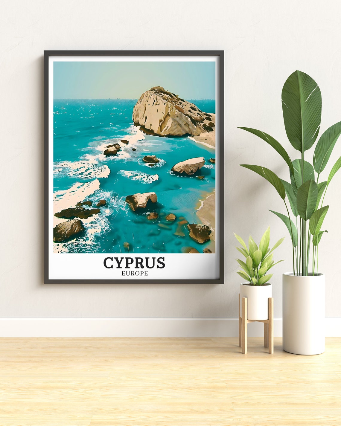 Aphrodites Rock Paphos Turquoise Sea and Rocky Cliffs Poster - Image 2