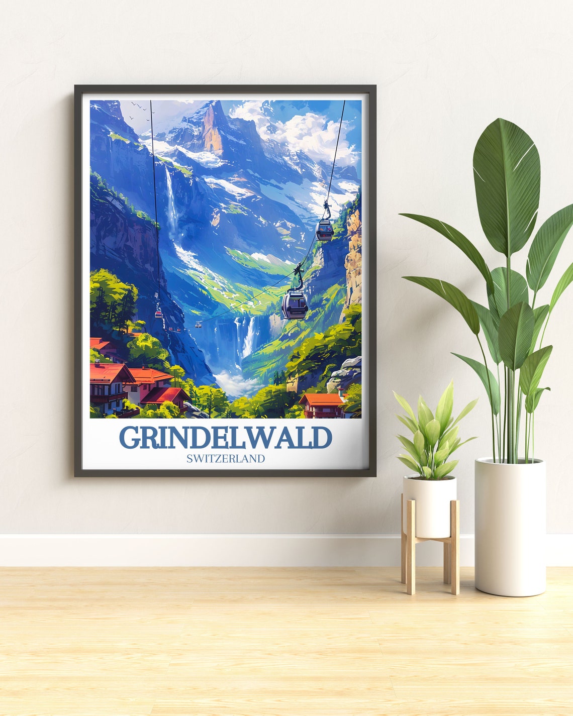 Grindelwald Gondolas Glacier Gorge Waterfall Switzerland Poster - Image 2