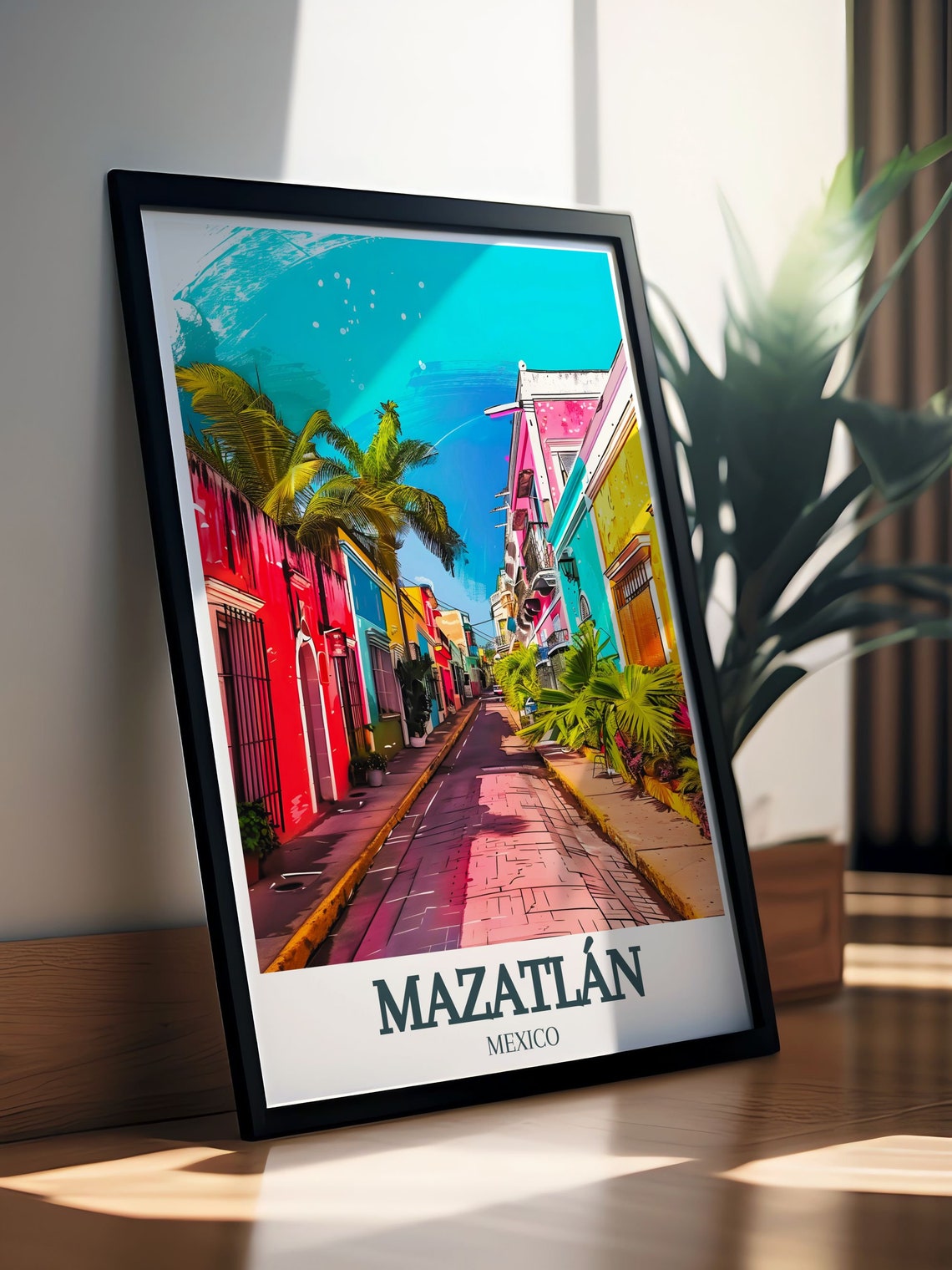Mazatlán Mexico Colorful Colonial Street Lined With Palms Poster - Image 2
