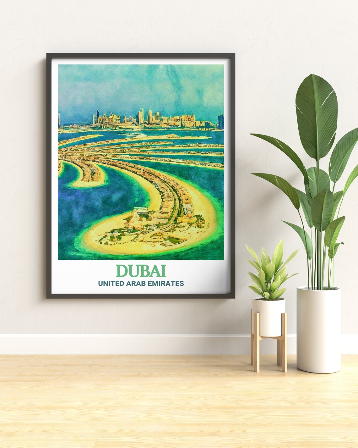 Dubai Palm Jumeirah Aerial Island City Skyline UAE Travel Poster - Image 3