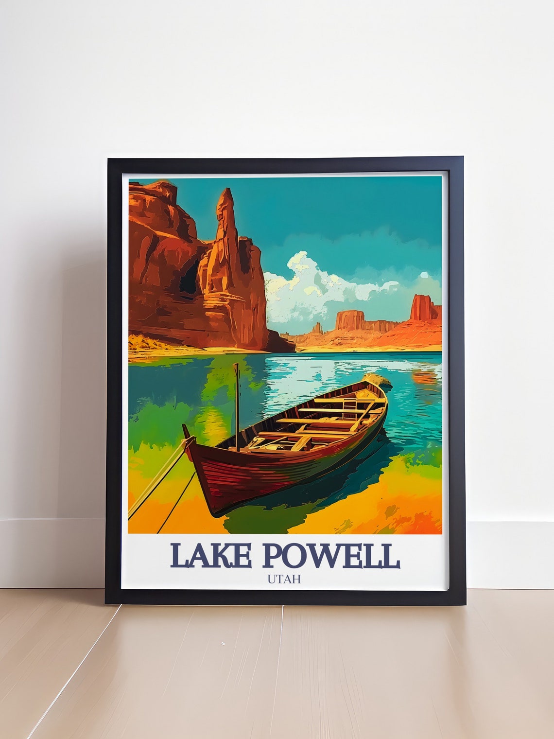 Lake Powell Utah Red Rocks Wooden Boat Daytime Travel Poster - Image 4