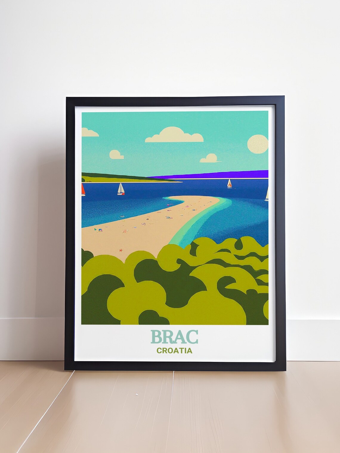 Brac Croatia Zlatni Rat Beach Sailboats Scenic Retro Travel Poster - Image 4
