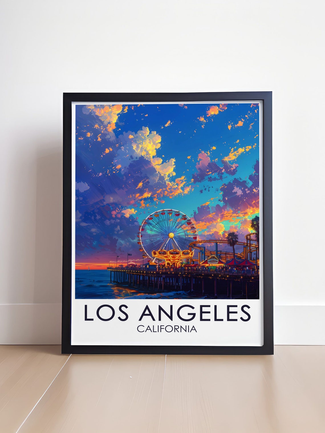 Los Angeles Santa Monica Pier Ferris Wheel Sunset Travel Poster - Image 4