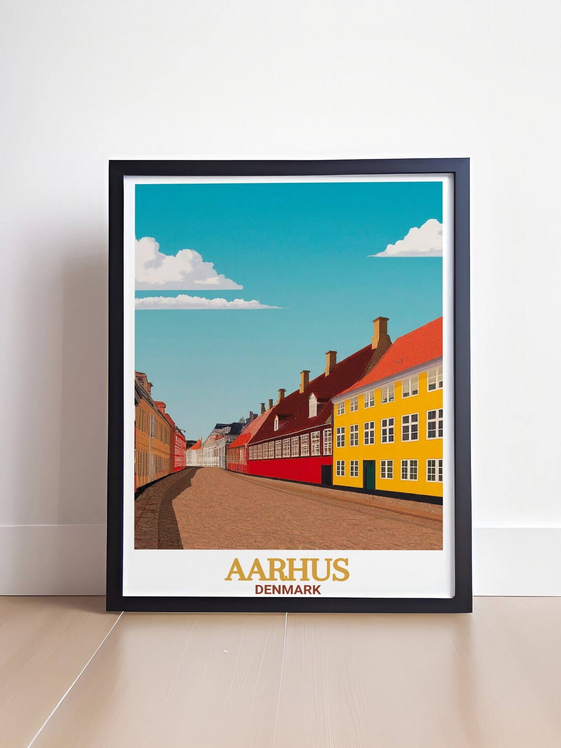 Aarhus Denmark Colorful Historic Houses Old Street Cityscape Poster - Image 4