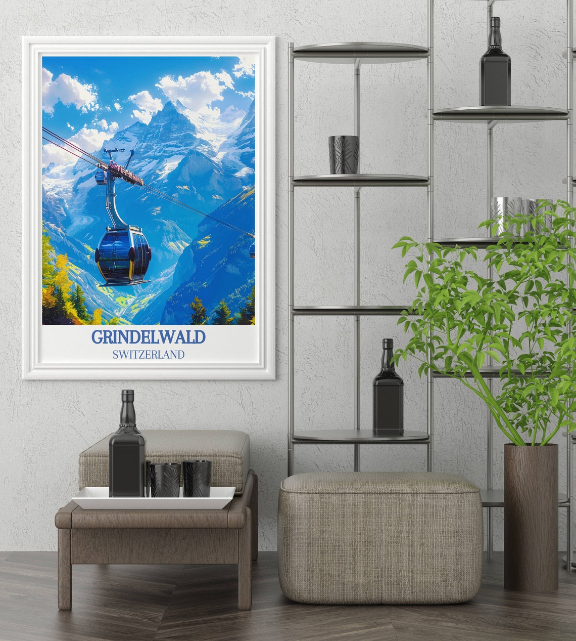 Grindelwald Switzerland Gondola Cable Car Against Alpine Peaks Poster - Image 3