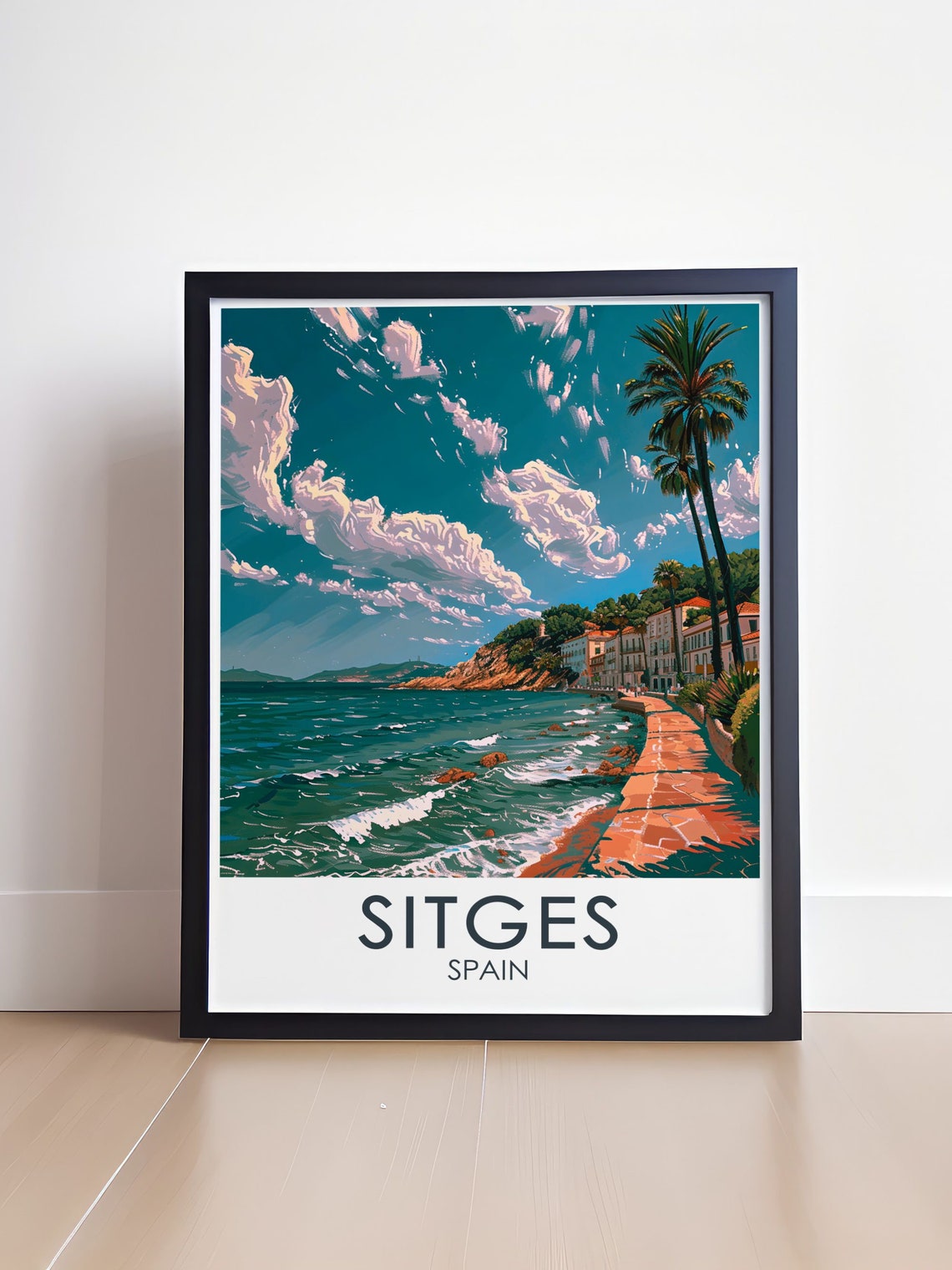Sitges Spain Coastal Promenade Palm Trees Ocean Waves Travel Poster - Image 4