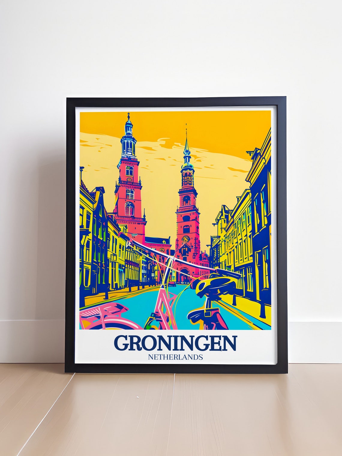 Groningen Netherlands Pop Art Street Scene with Historic Towers Poster - Image 4
