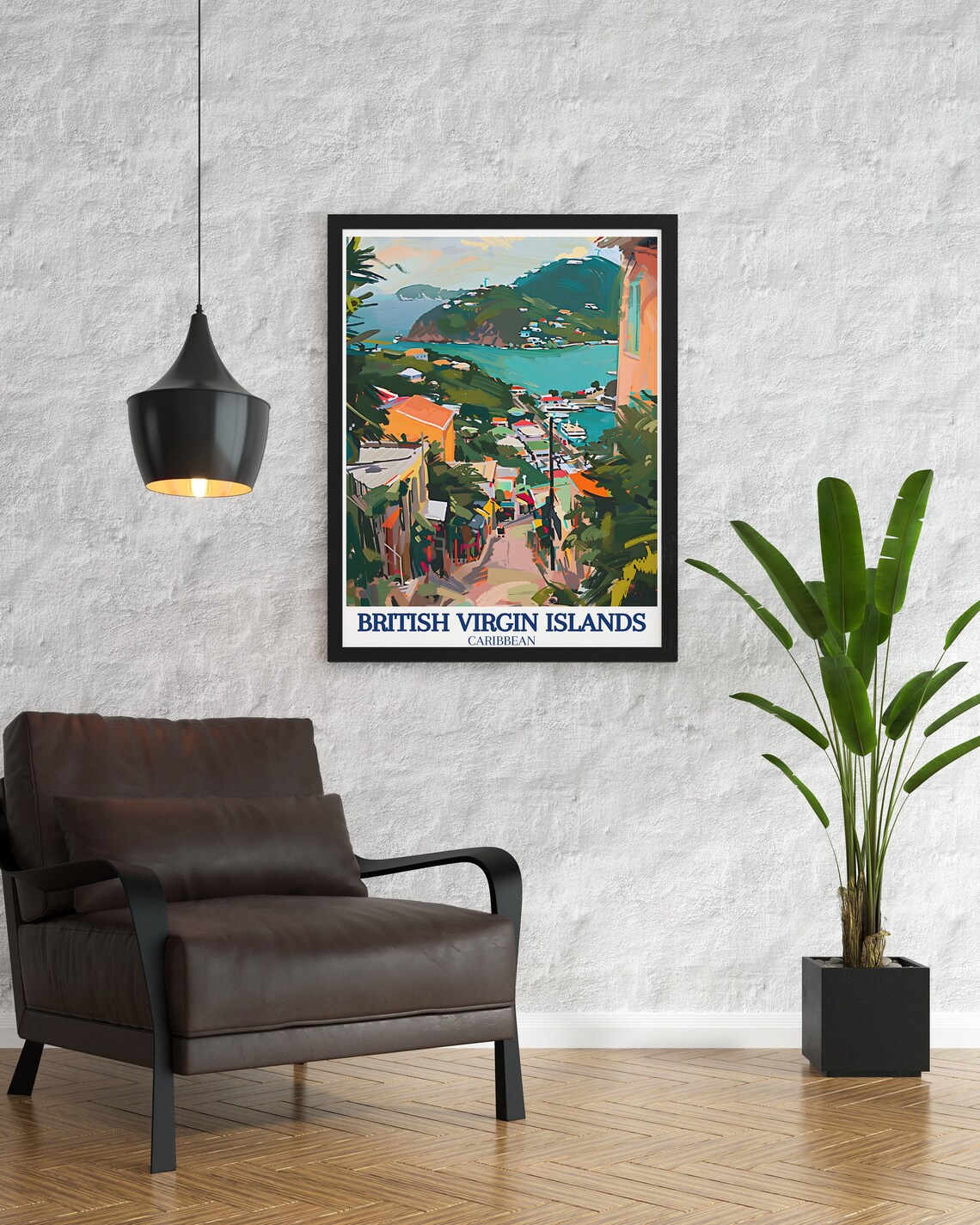 British Virgin Islands Poster Tortola Harbor Caribbean Travel Art - Image 3