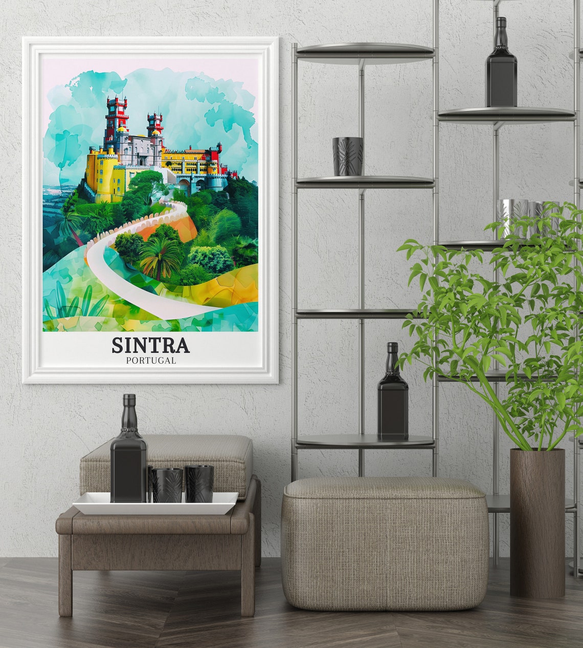 Sintra Portugal Pena National Palace Watercolor Travel Poster - Image 2