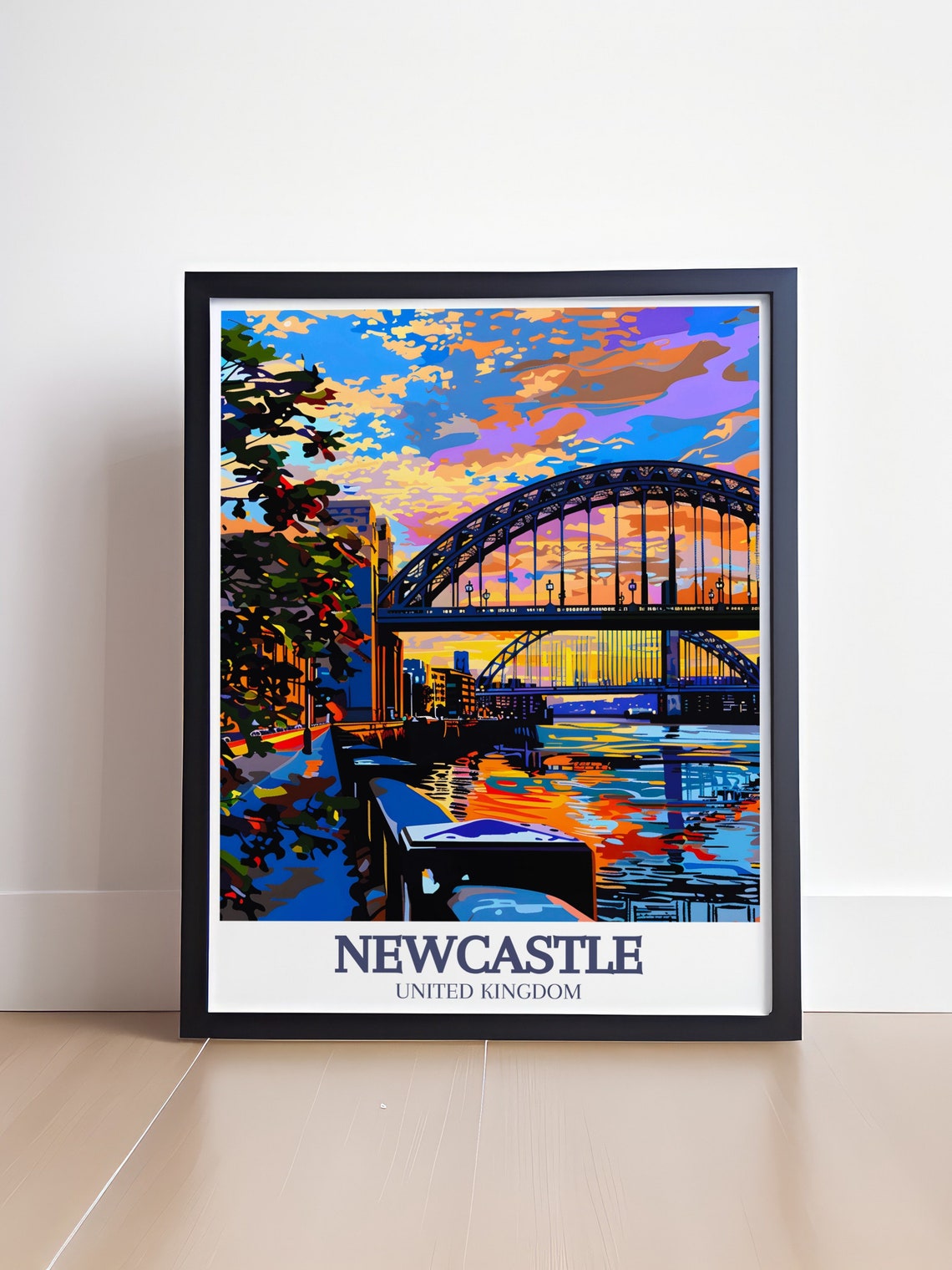 Newcastle Tyne Bridge Sunset Quayside River Walk Vibrant Travel Poster - Image 4