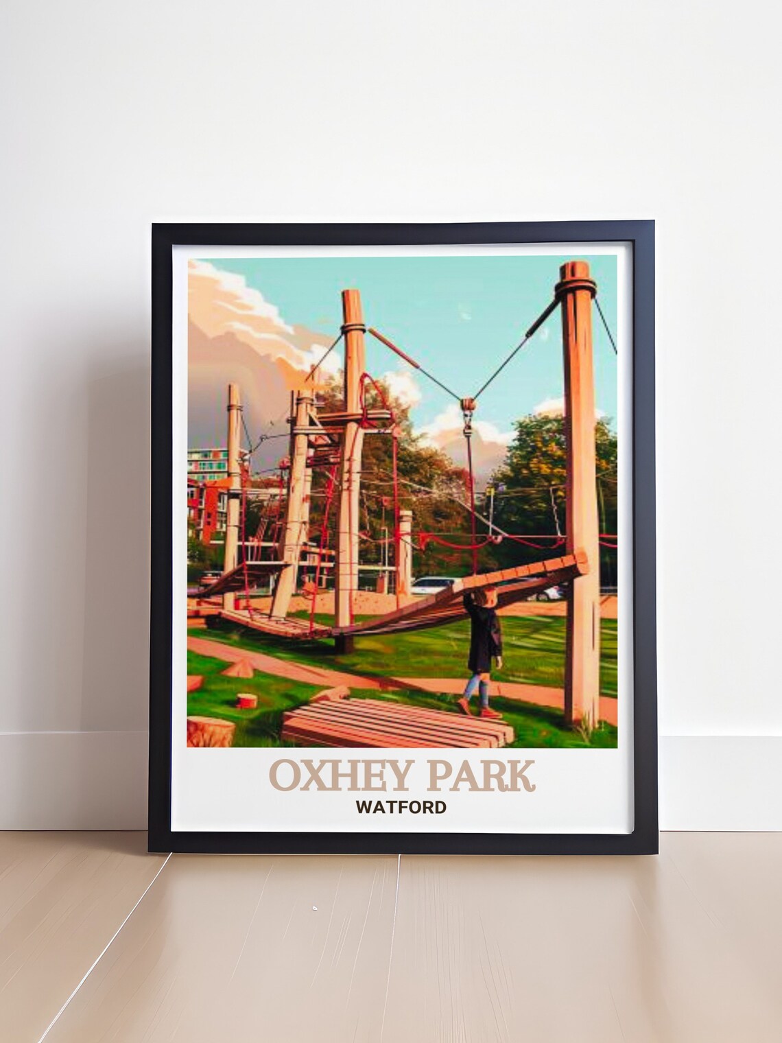 Oxhey Park Watford Playground Climbing Frame Sunny Day Poster - Image 4