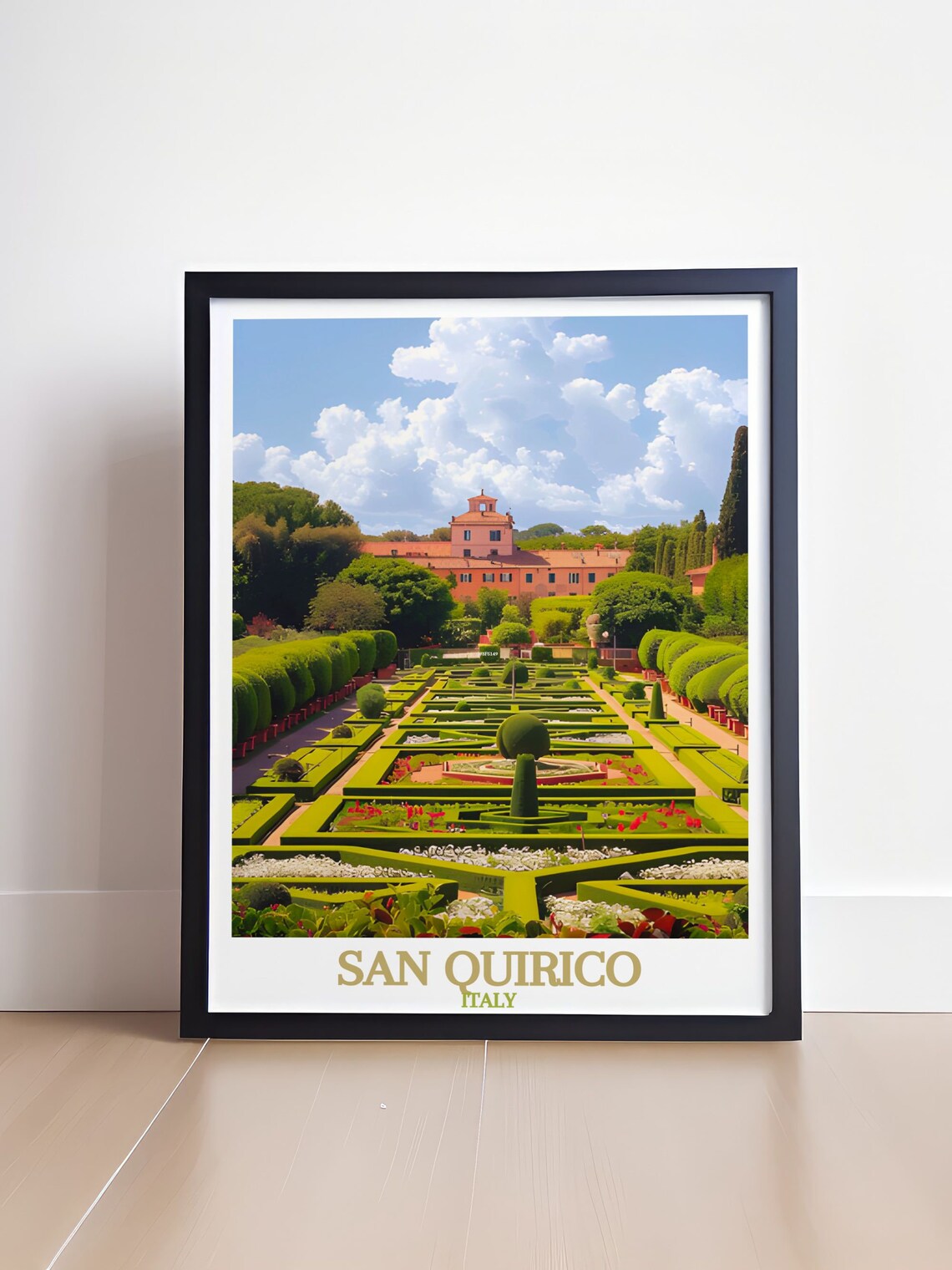 San Quirico d'Orcia Formal Garden Hedge Maze Italy Travel Poster - Image 4