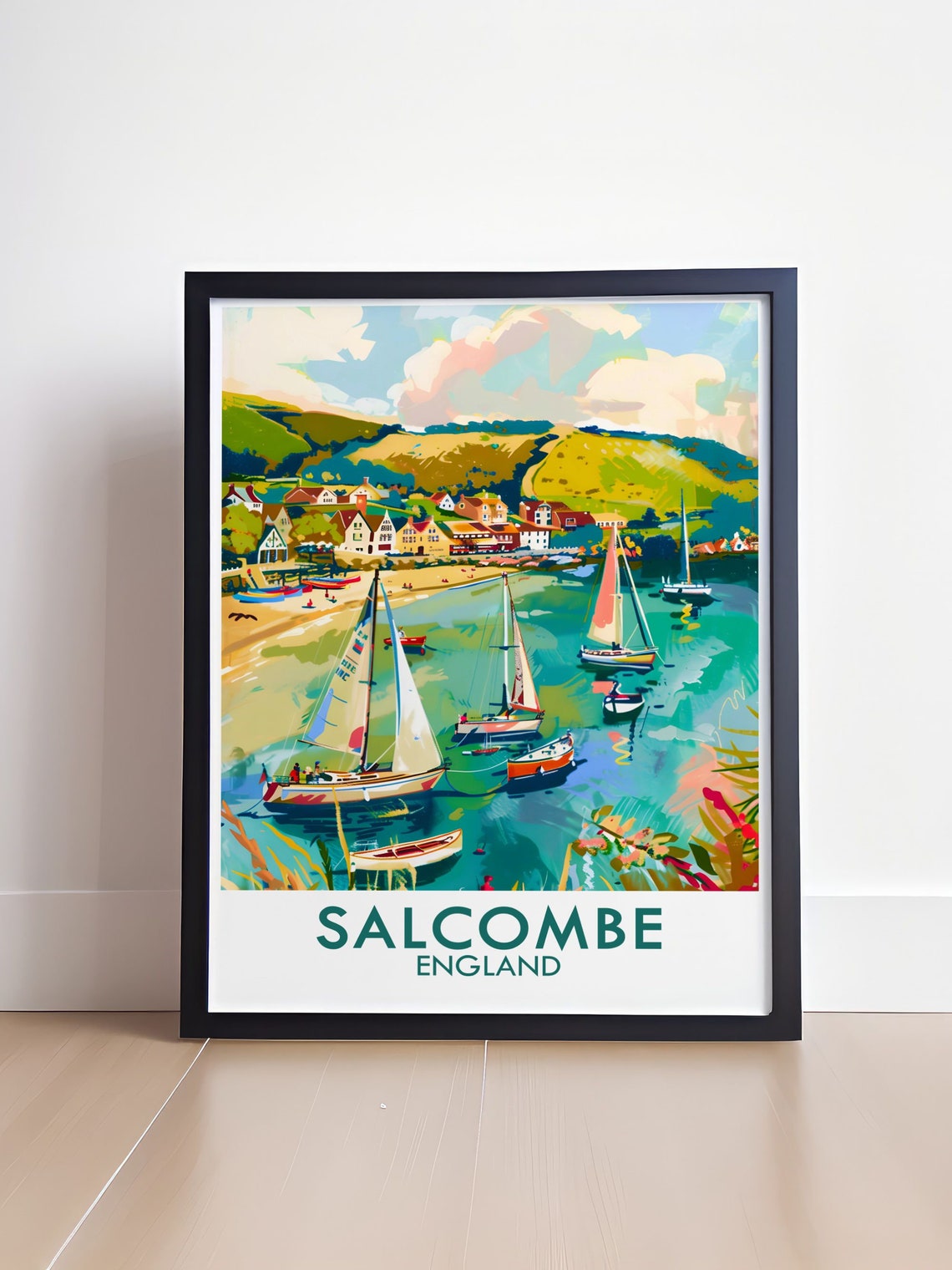 Salcombe England Estuary Sailboats Hillside Town Coastal Travel Poster - Image 4