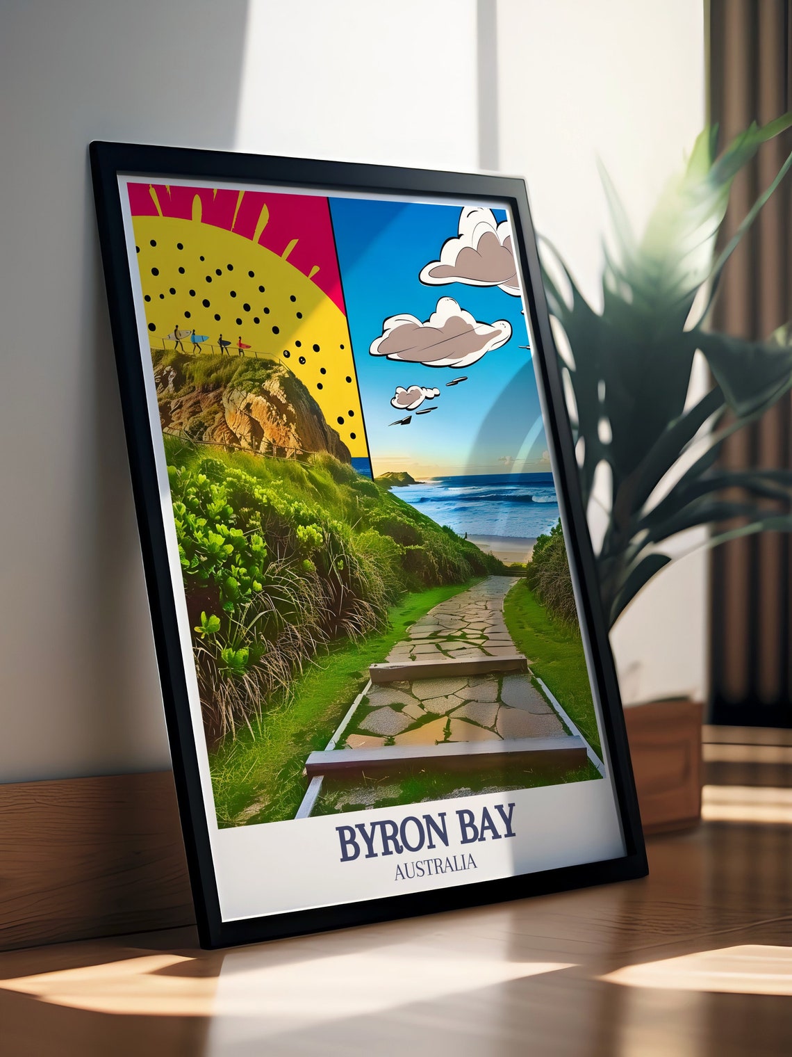 Cape Byron Walking Track Surfers Pop Art Sun Over Byron Bay Poster - Image 2