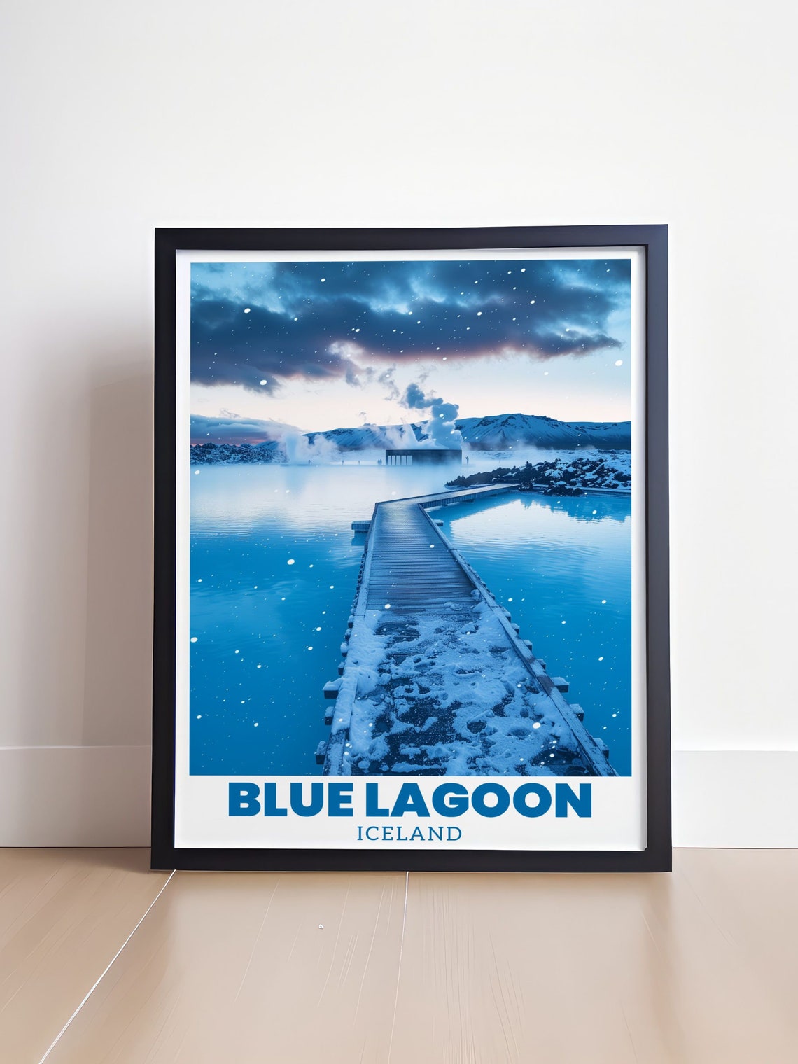 Blue Lagoon Iceland Snowy Walkway Across Geothermal Spa Poster - Image 4