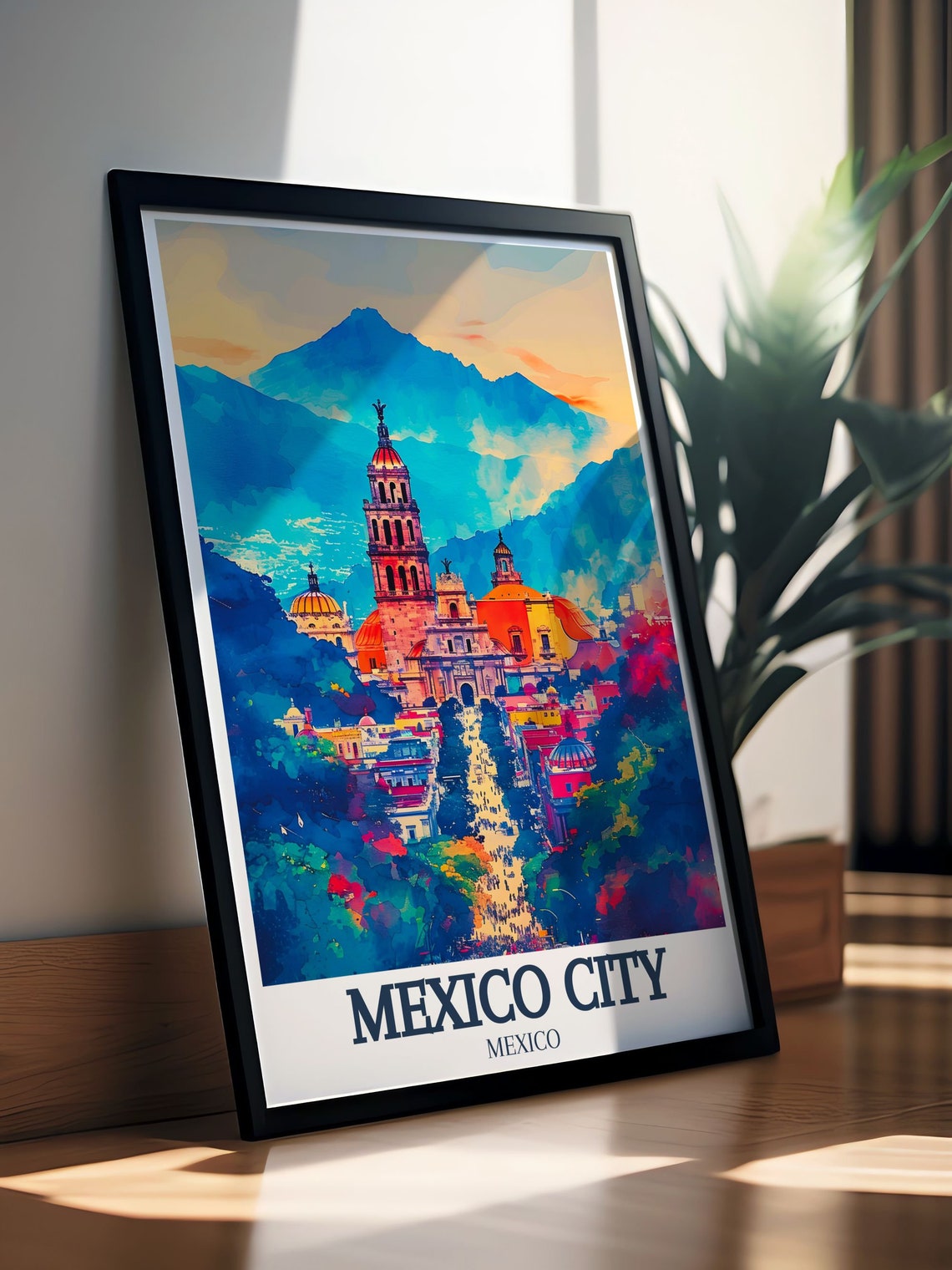 Mexico City Cathedral Sunset Watercolor Evening Travel Poster - Image 2