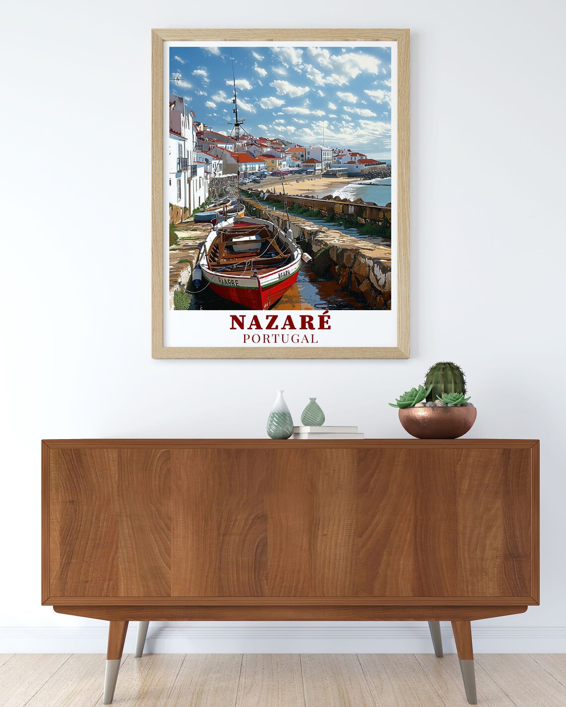 Nazaré Portugal Harbor Fishing Boats Whitewashed Town View Poster - Image 2