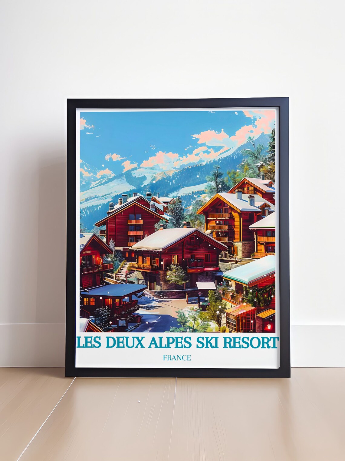 Les Deux Alpes Ski Resort Village Chalets France Travel Poster - Image 4