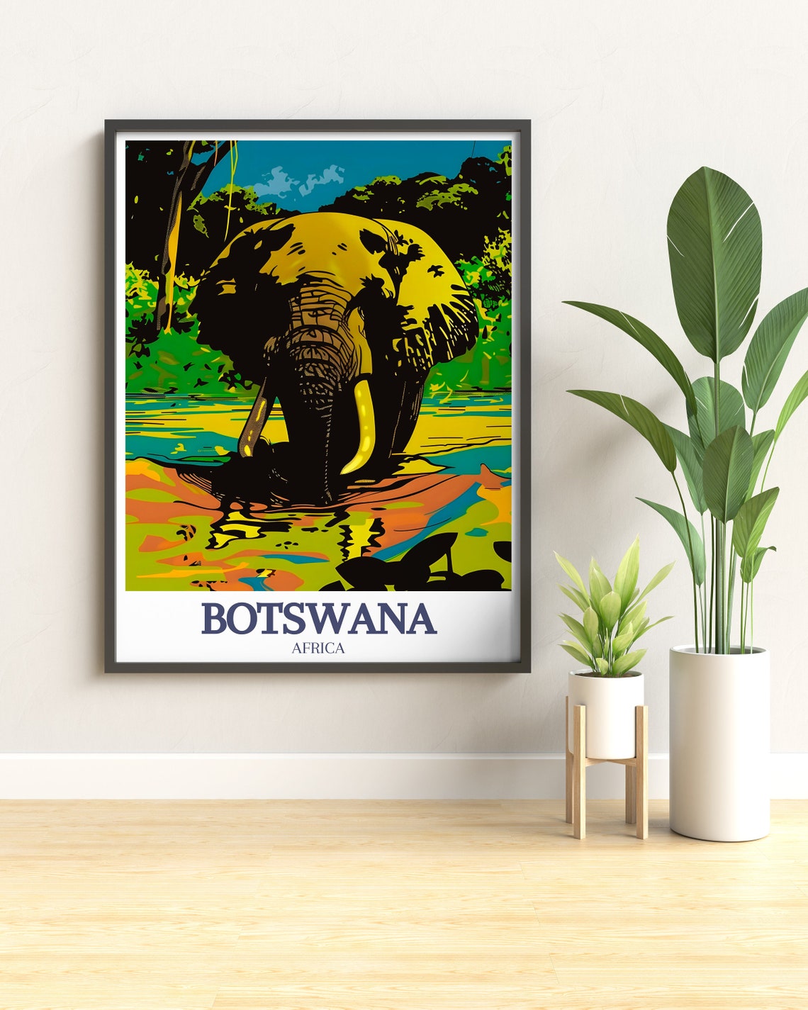 Botswana Elephant Drinking Waterhole Sunset Africa Travel Poster - Image 2