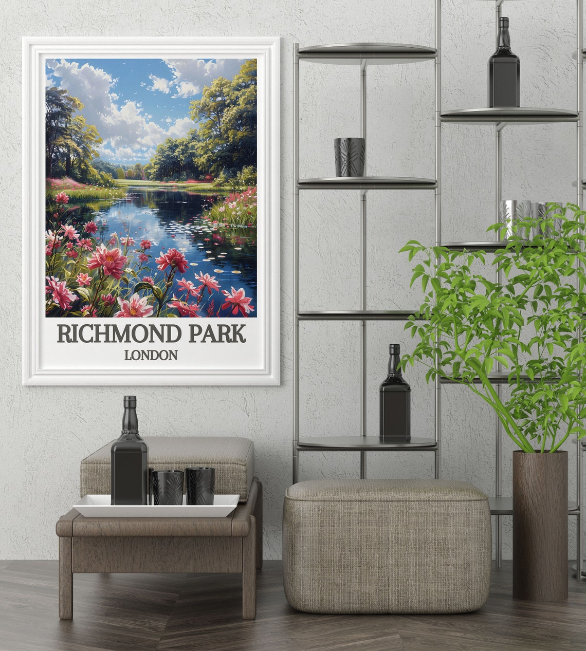 Richmond Park London Lake Flowers Spring Blossom Travel Art Poster - Image 4
