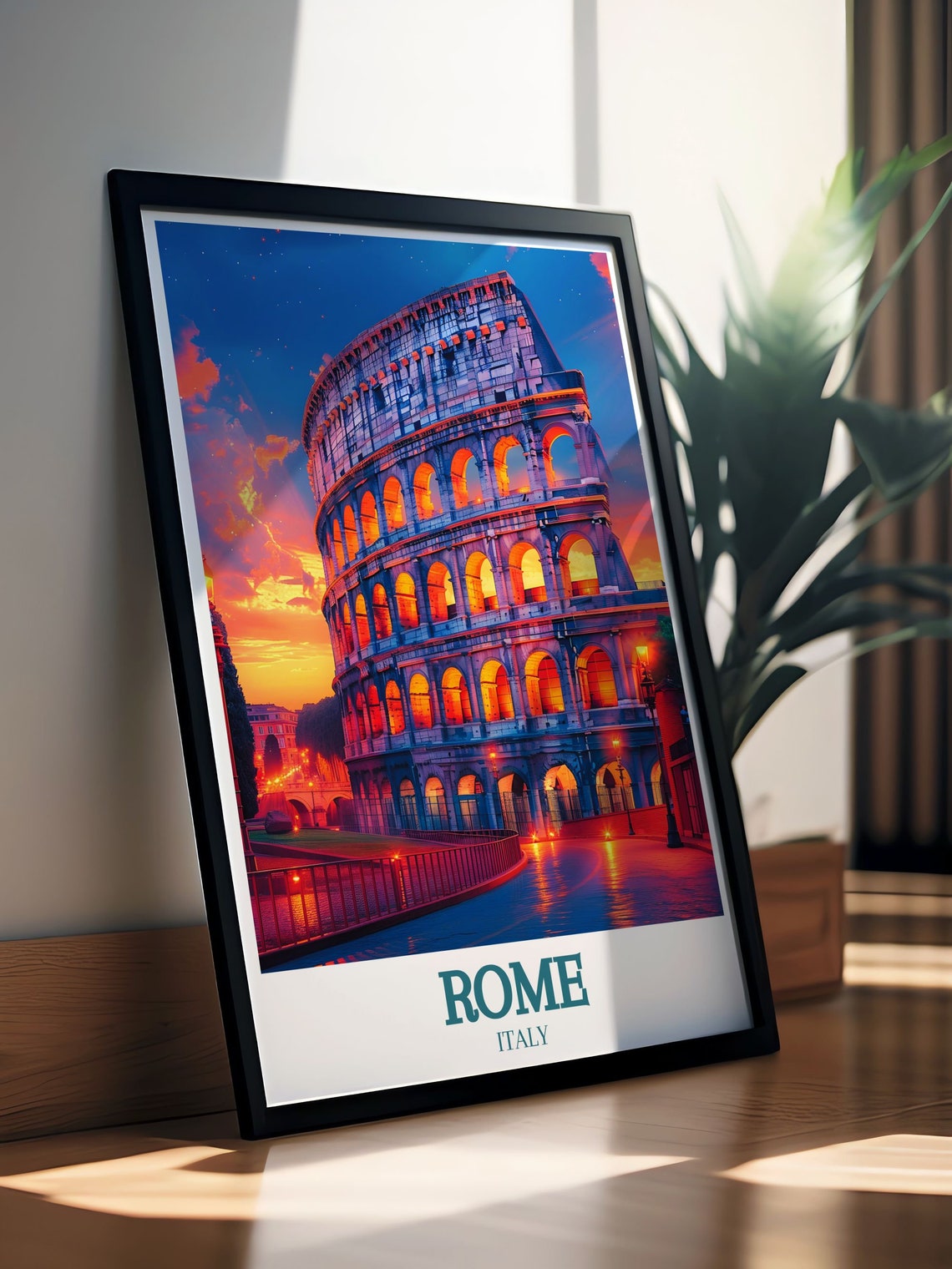 Rome Italy Colosseum at Night Glowing Sunset Travel Scene Poster - Image 3