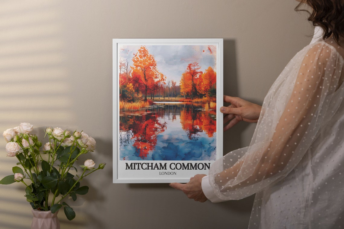 Mitcham Common London Fall Foliage Pond Reflection Artwork Poster - Image 4