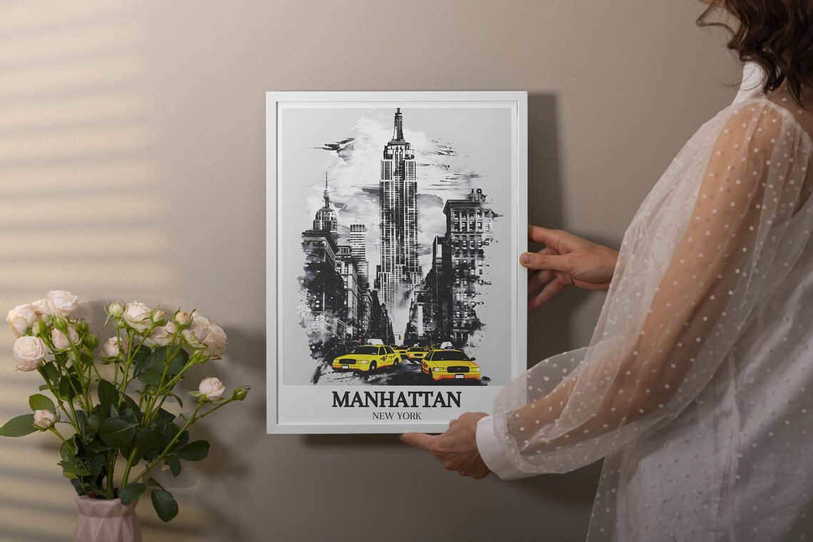 Manhattan New York Empire State Building Yellow Taxis Street Poster - Image 2