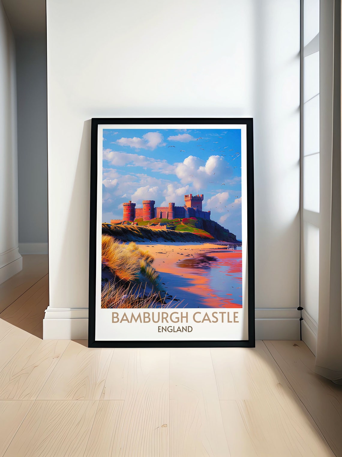Bamburgh Castle England Sunset Beach Coastal Dunes Travel Poster - Image 3