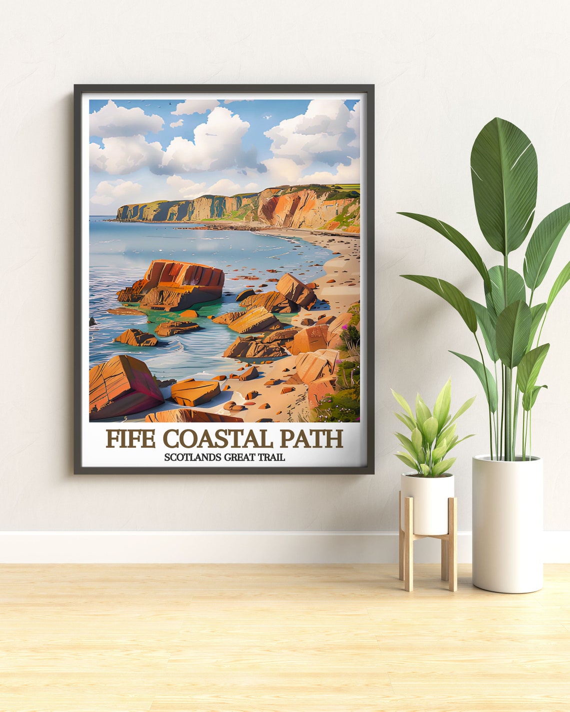 Fife Coastal Path Scotland Rocky Beach Red Sandstone Cliffs Poster - Image 2