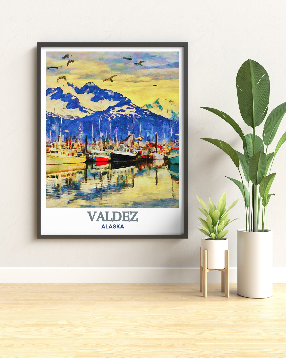 Valdez Alaska Harbor Fishing Boats Snow Mountain Travel Poster - Image 2