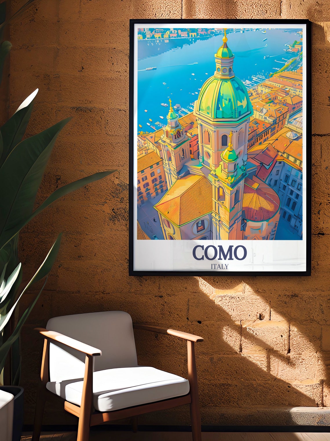 Como Italy Grand Cathedral Dome Above Lake Como Travel Poster - Image 2