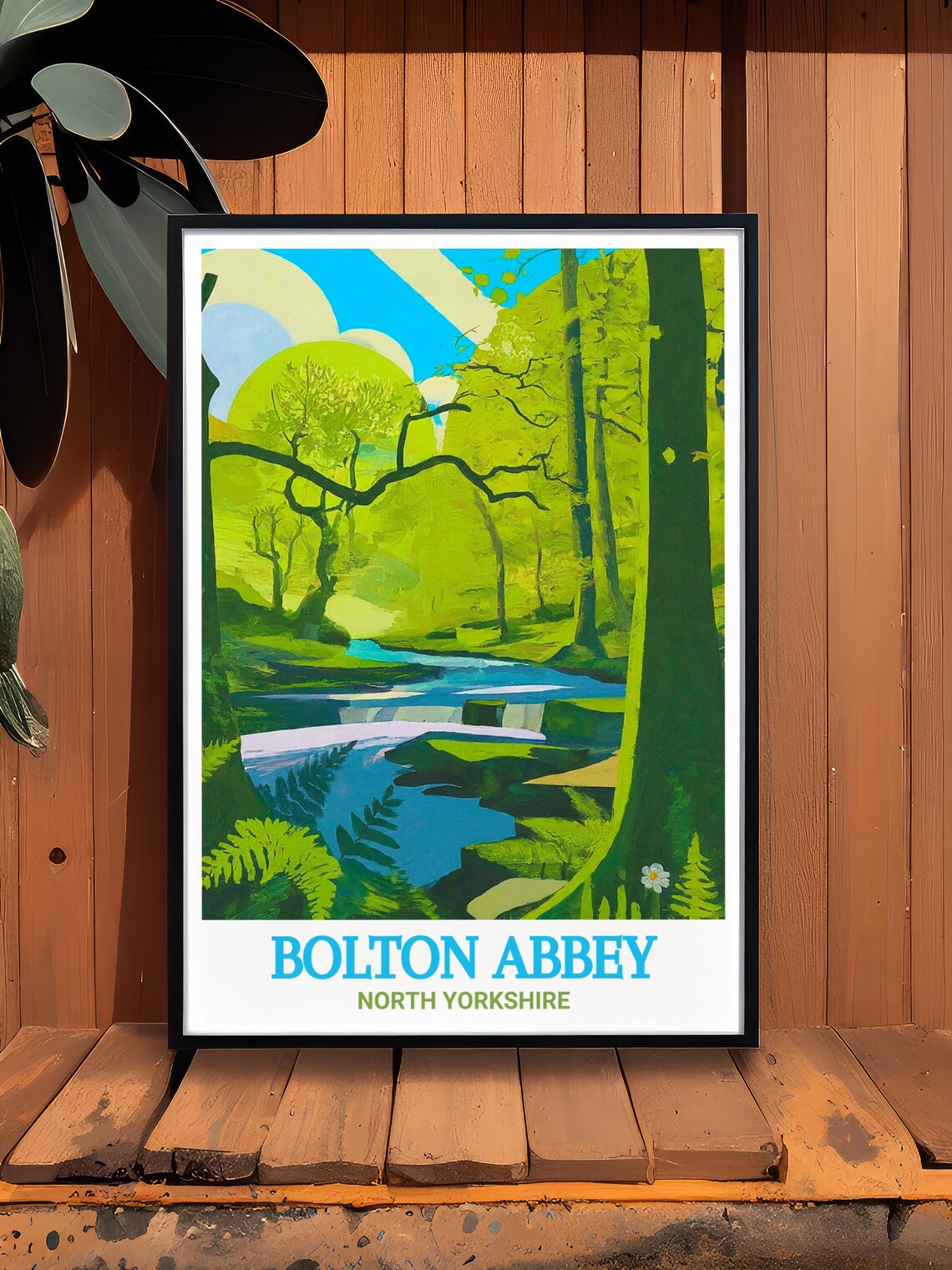Bolton Abbey Woodland Stream Waterfall Fern Green Trees Poster - Image 2