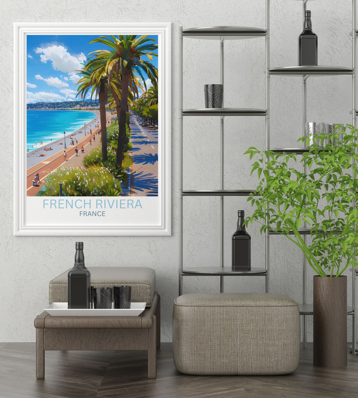 French Riviera Nice Beach Promenade Palms Azure Coast Travel Poster - Image 3