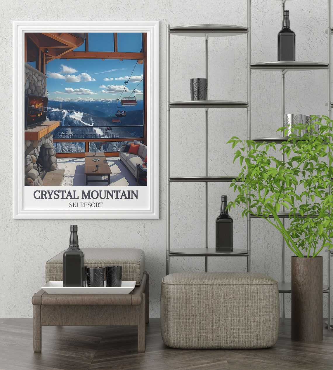 Crystal Mountain Ski Resort Cozy Lodge Fireplace View Poster - Image 4