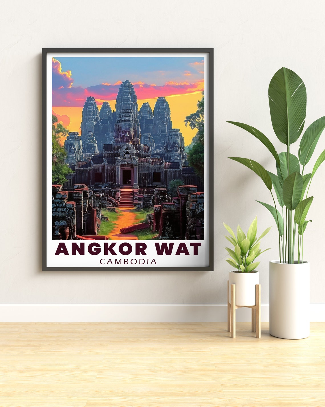 Angkor Bayon Stone Faces Sunset Cambodia Temple Travel Poster - Image 2