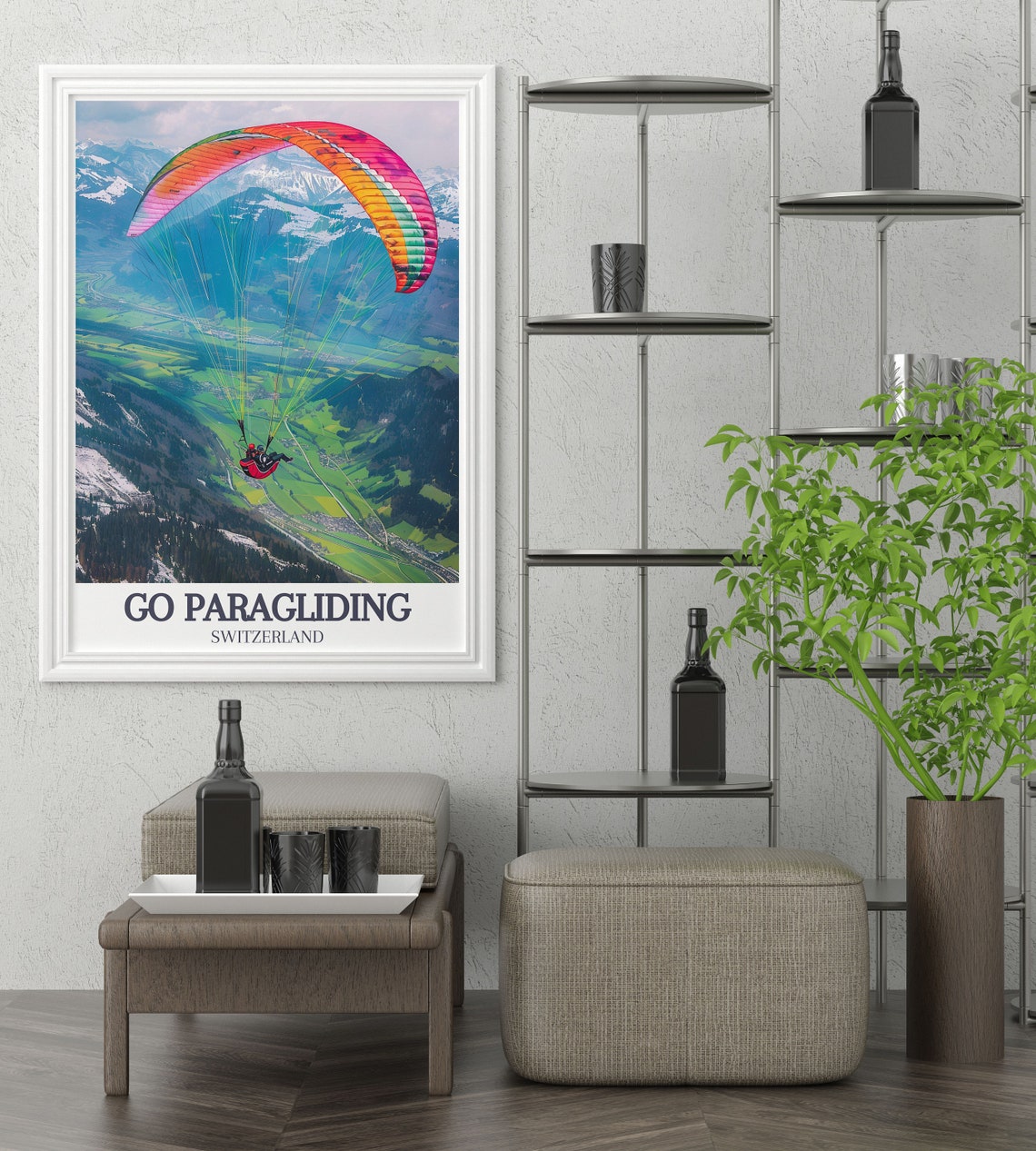 Go Paragliding Switzerland Rainbow Canopy Valley Flight Poster - Image 3