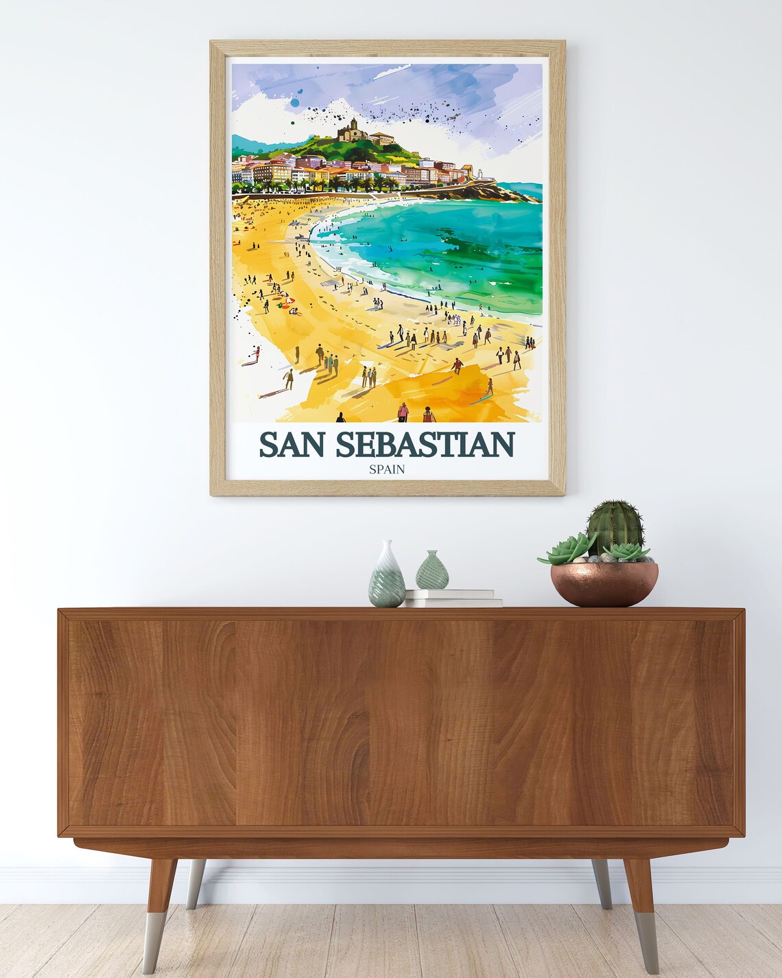 San Sebastian Spain La Concha Beach Bay Watercolor Travel Poster - Image 2