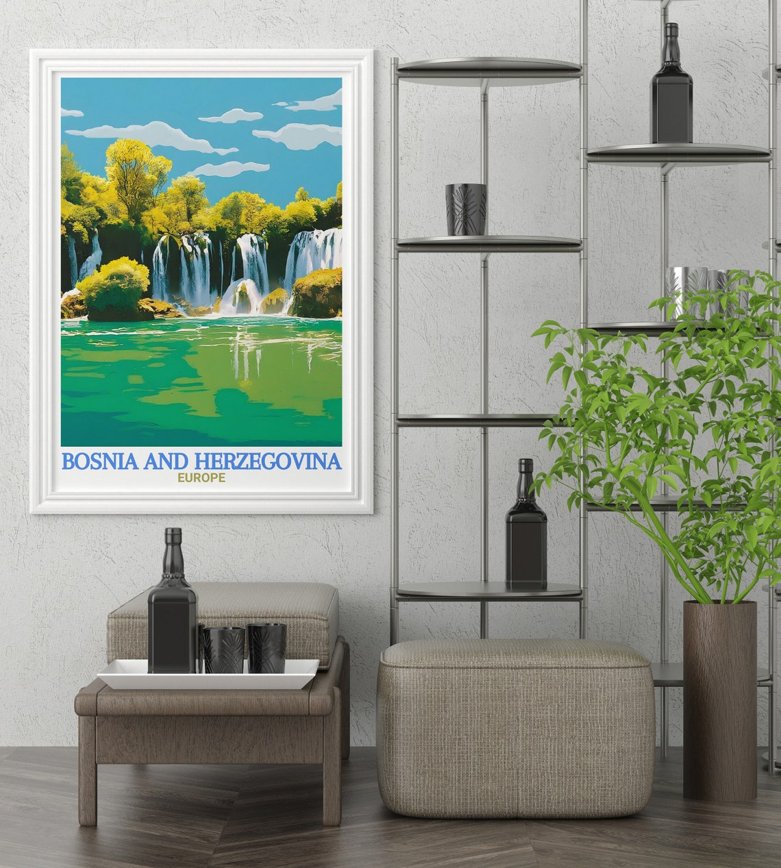 Bosnia And Herzegovina Art Print Kravica Waterfalls Travel Posters Mostar Travel Art Kravica Waterfalls Wall Art - Image 2