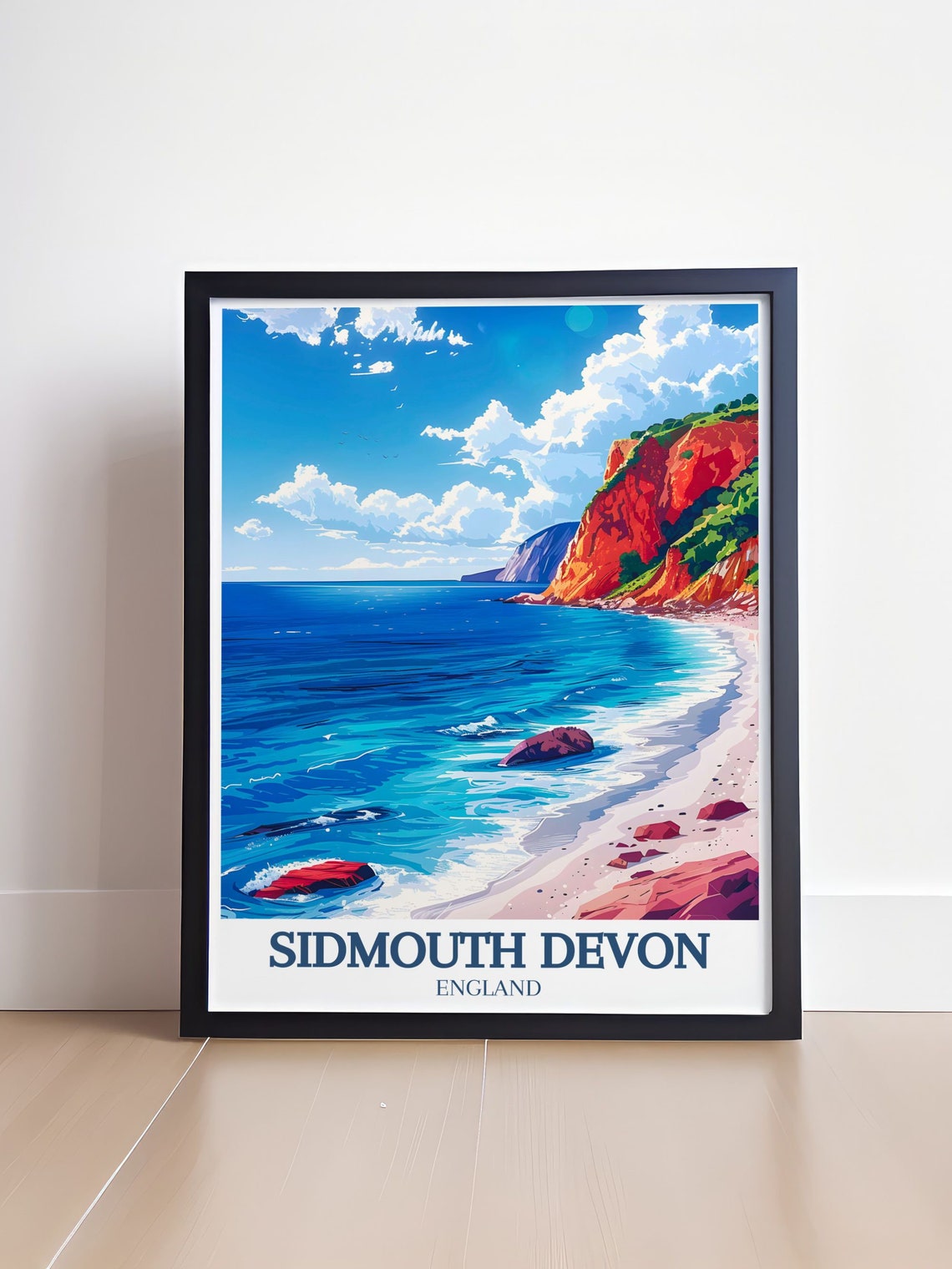Sidmouth Devon Jurassic Coast Red Cliffs Bright Blue Sea Poster - Image 4