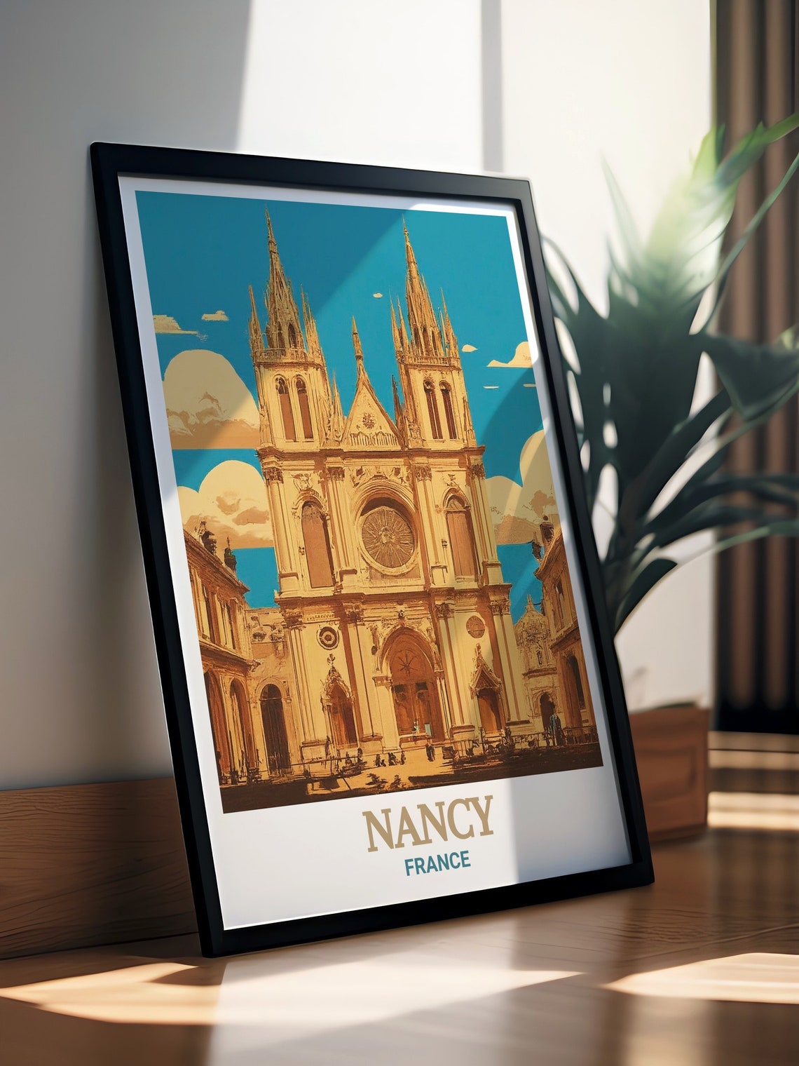 Nancy France Cathedral Gothic Facade Blue Sky Vintage Travel Poster - Image 3