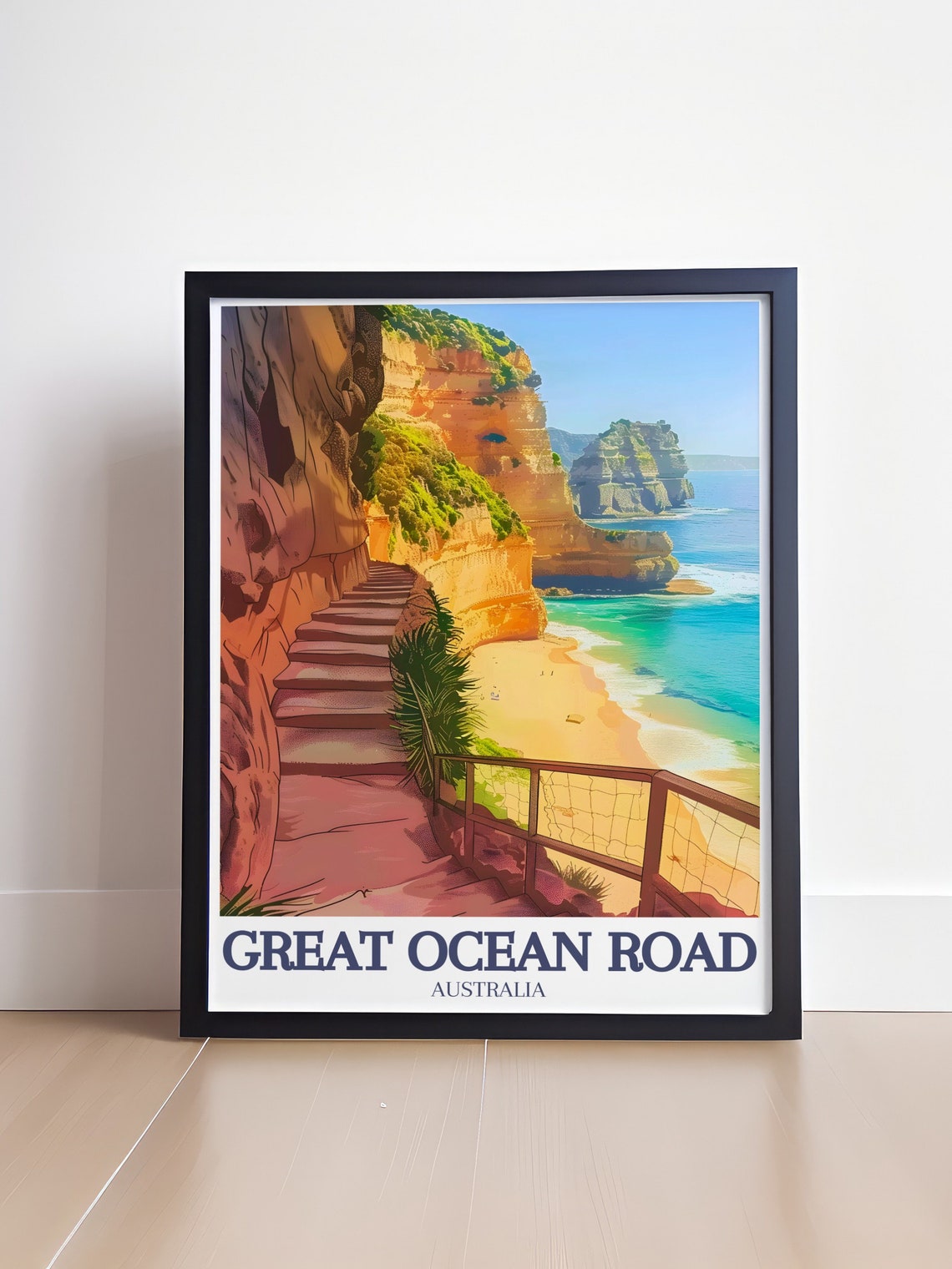 Great Ocean Road Cliffside Stairway to Sandy Beach Descent Poster - Image 4