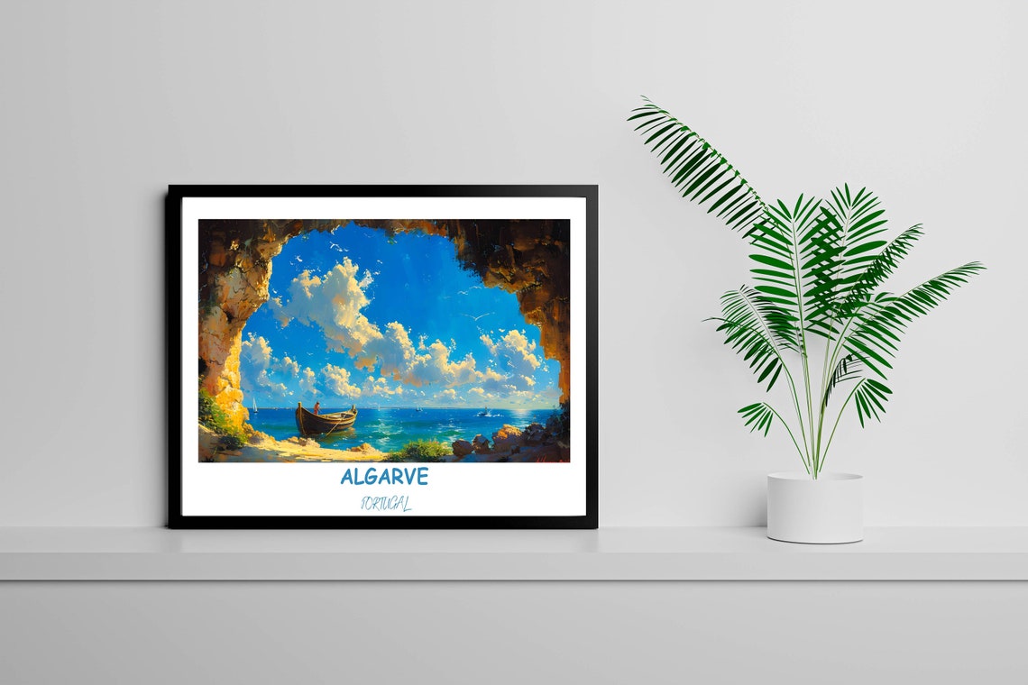 Algarve Travel Poster Benagil Sea Cave Algarve Art Print Algarve Illustration The Algarve Gift Portugal Algarve Poster - Image 3