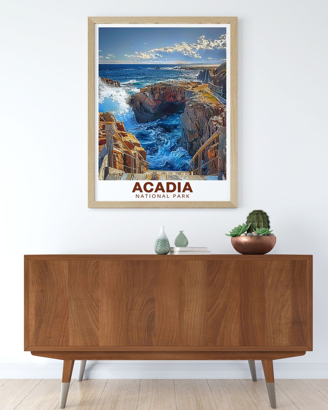 Acadia Thunder Hole Crashing Waves Rocky Coast Travel Art Poster - Image 2