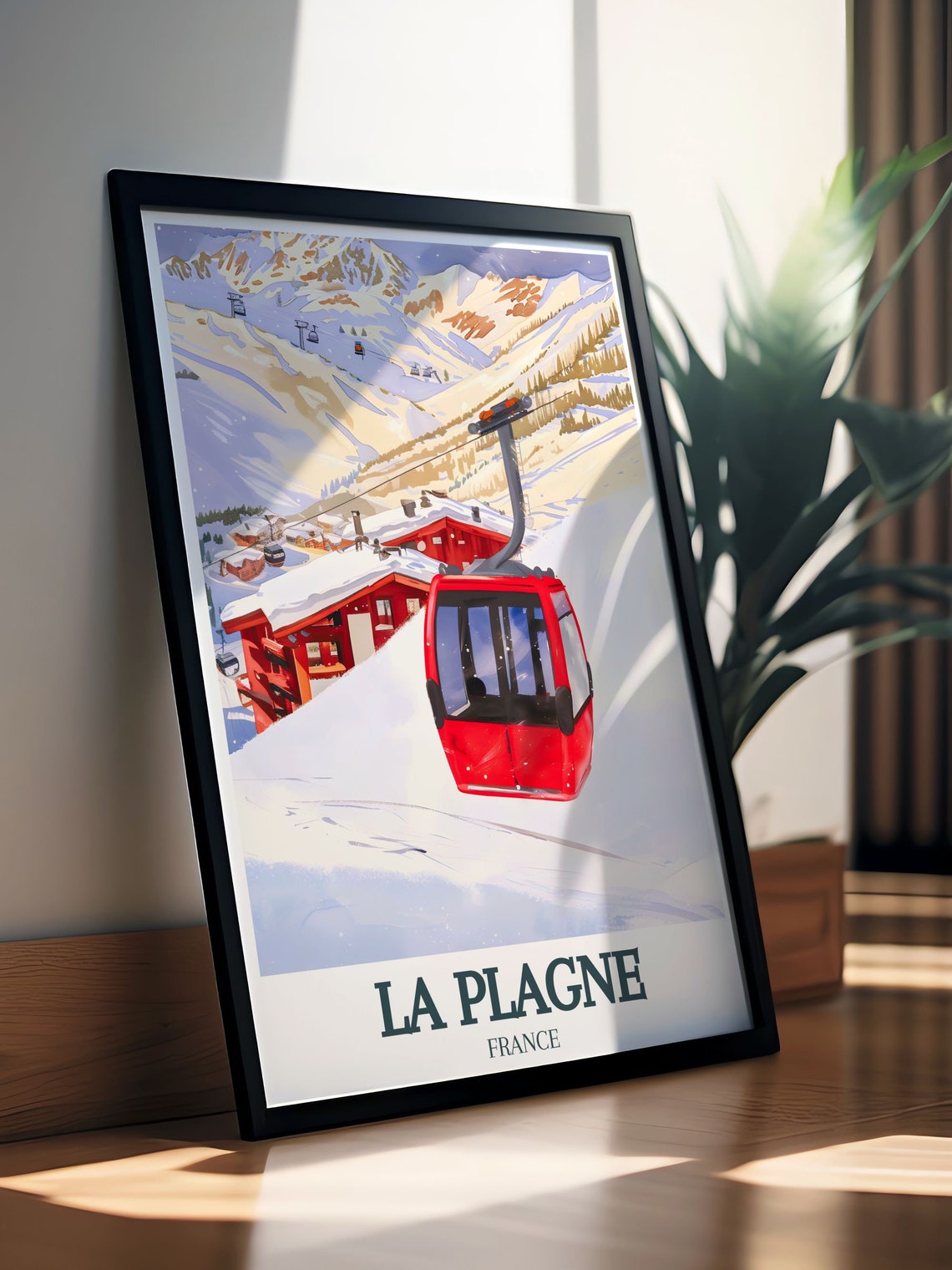 La Plagne Red Gondola Sunny Ski Slopes French Alps Winter Poster - Image 2